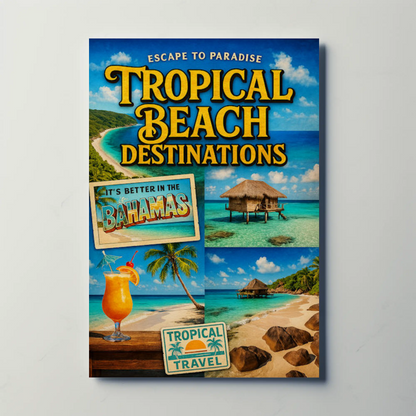 Bahamas Tropical Beach Paradise With Collage Travel Poster