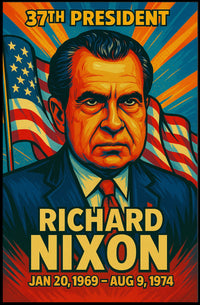 Richard Nixon 37th President of the United States Colorful Comic Book Style Poster
