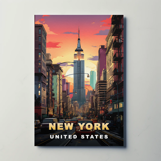 New York Empire State Sunset Vintage Travel Poster
