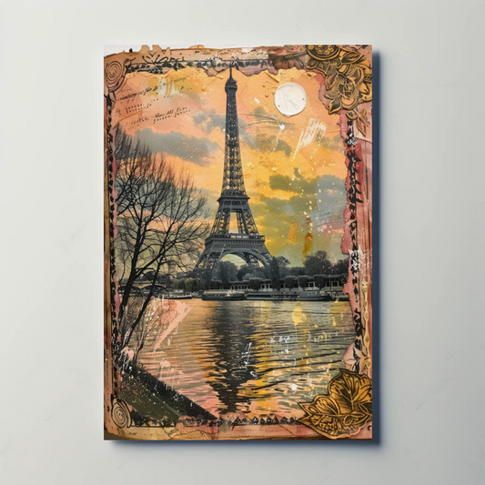 Eiffel Tower Collage – Sunset and Vintage Border