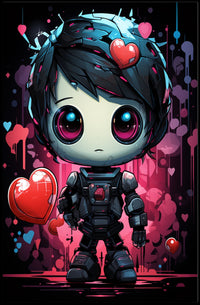 Cute Robotic Heart Poster: Futuristic Love Art