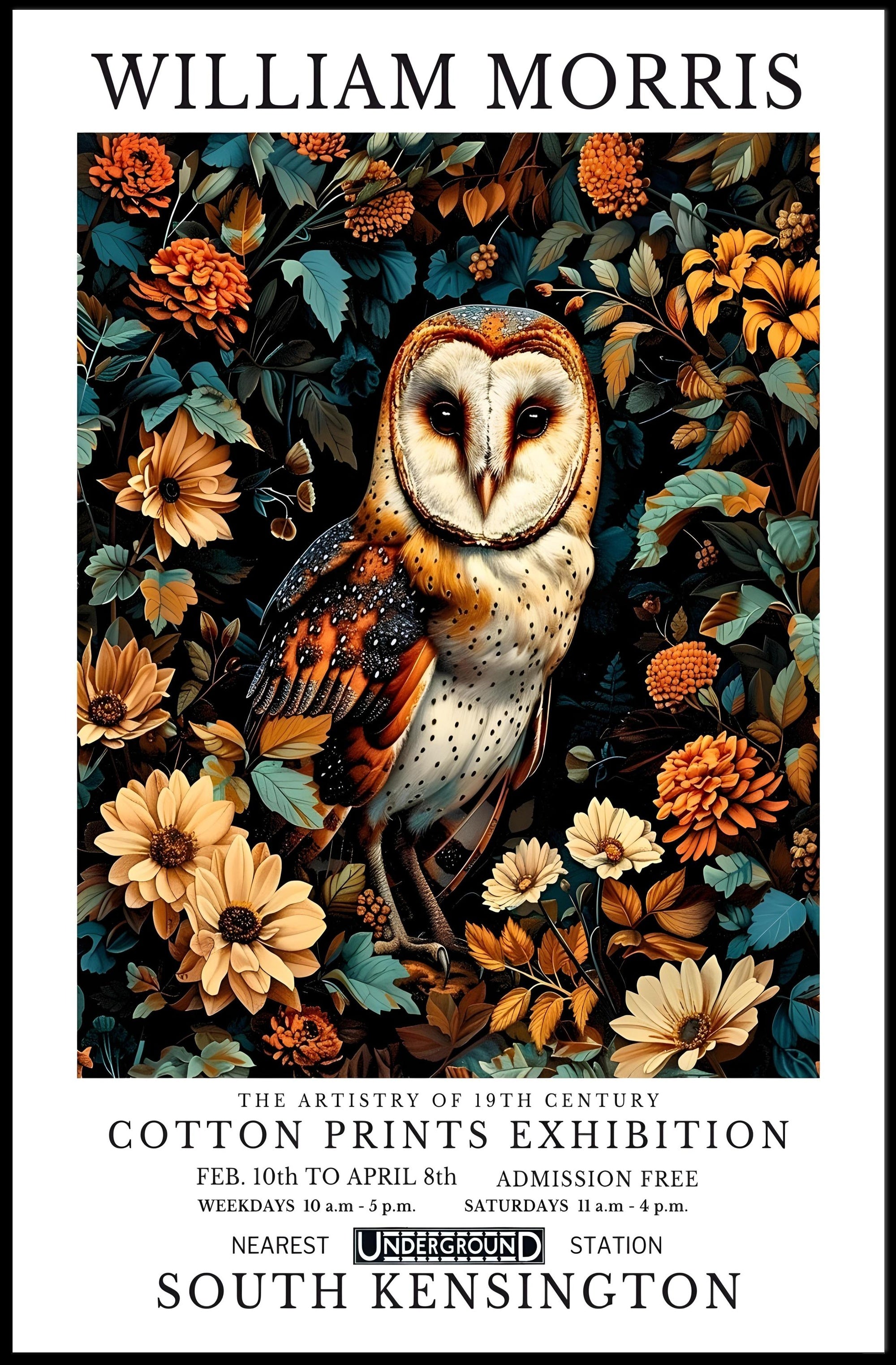 19th Century Owl Botanical Artistry Poster