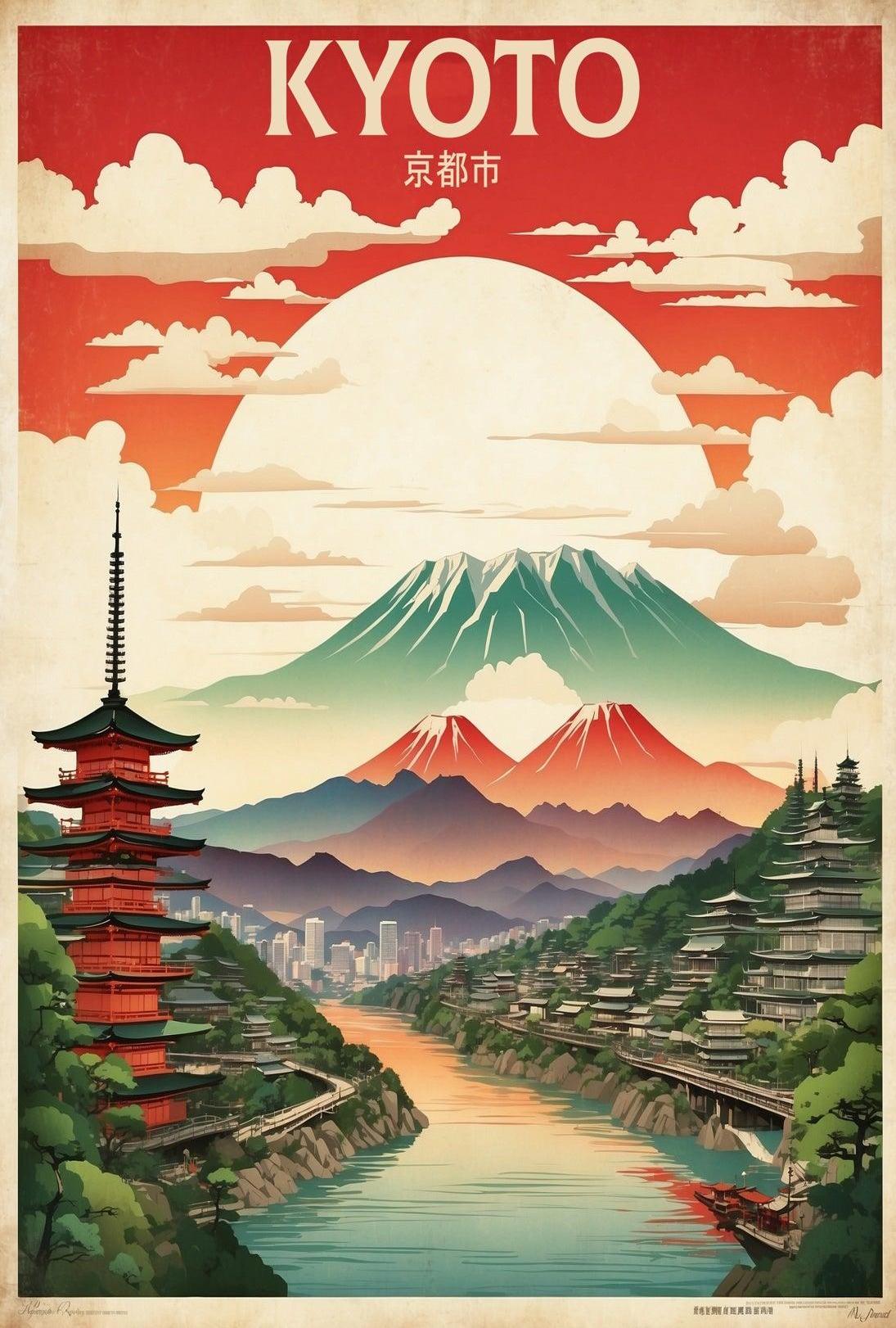 Kyoto Vintage Travel Art Print Poster