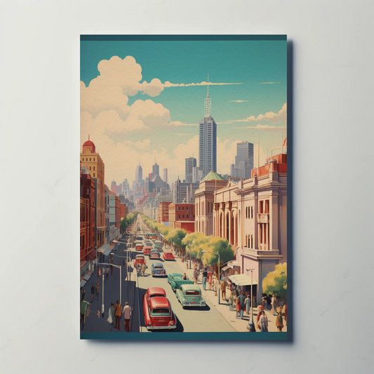 Melbourne Cityscape Vintage Skyline Street Travel Poster