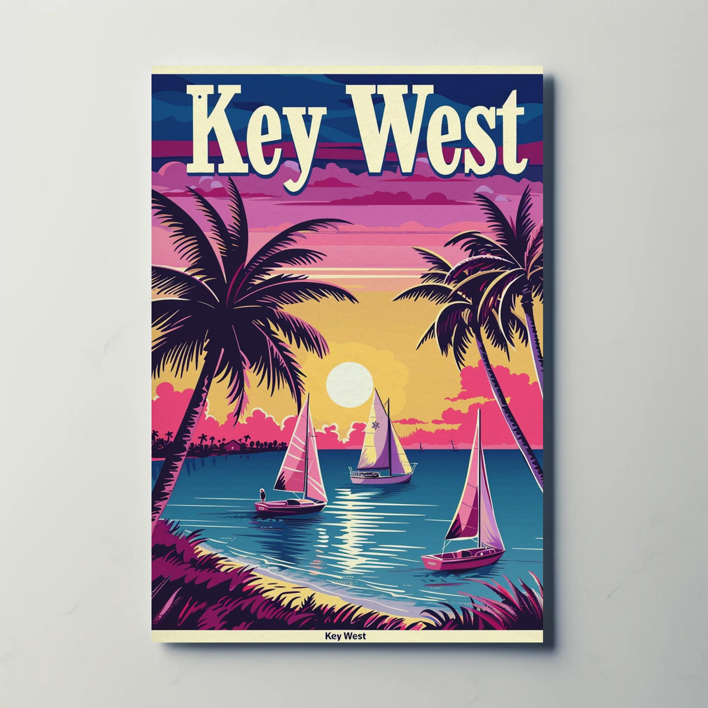 Key West Sailboats at Sunset Vintage Style Poster