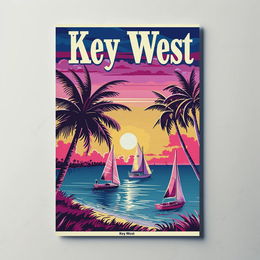 Key West Sailboats at Sunset Vintage Style Poster