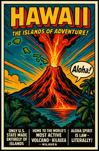 Hawaii Adventure Vintage Volcano Travel Poster