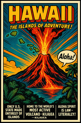 Hawaii Adventure Vintage Volcano Travel Poster