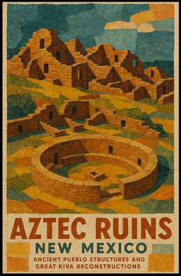 Aztec Ruins New Mexico Vintage Wanderlust Poster