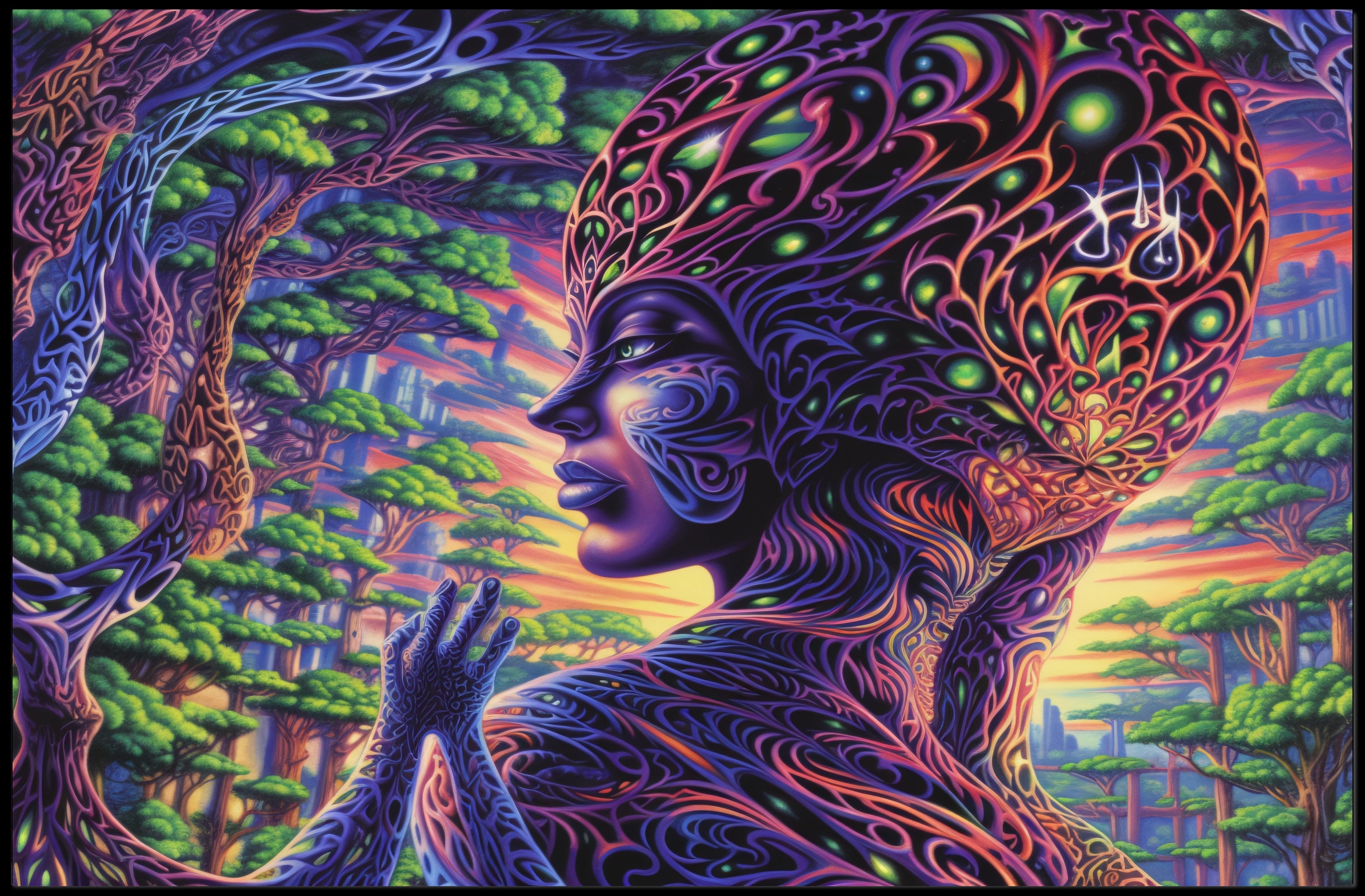 Psychedelic Alien Figure in Surreal Nature Fantasy or Mythology Poster