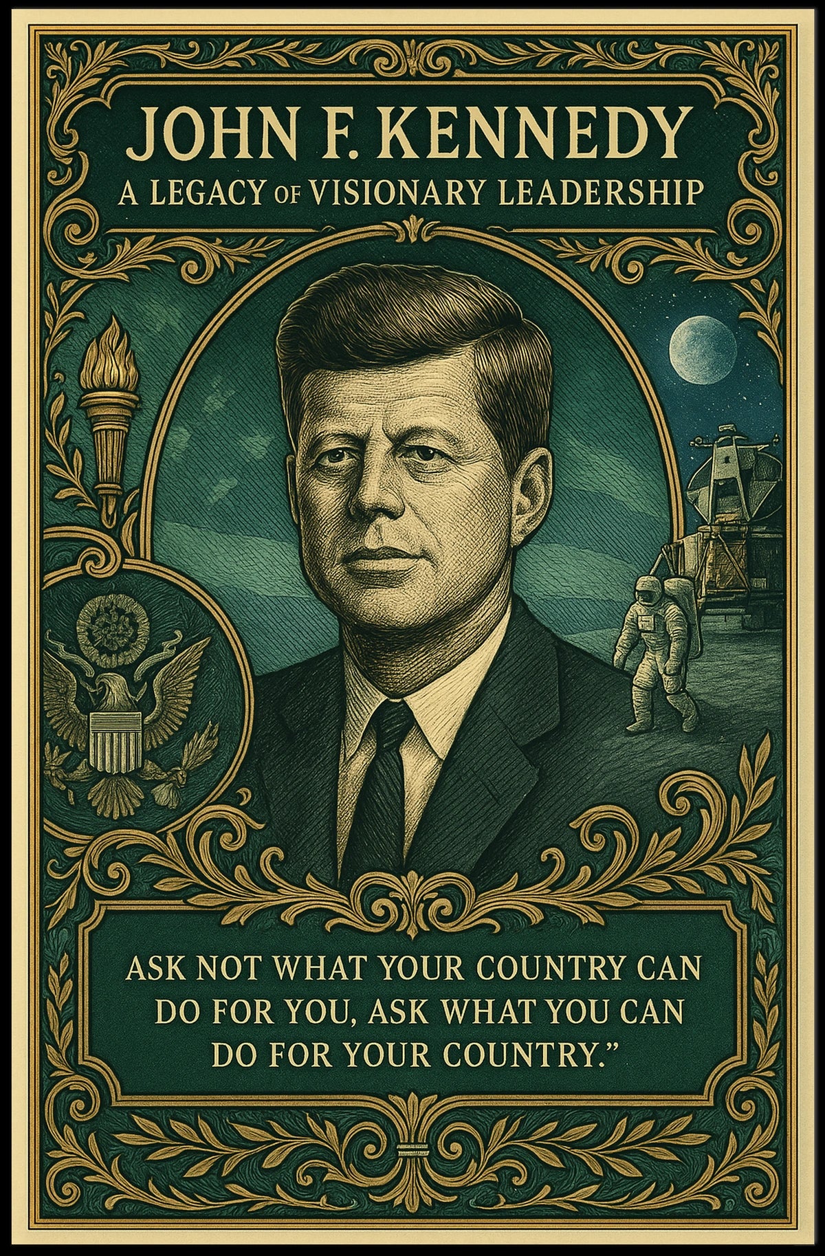 John F. Kennedy Inspirational Leadership Commemorative Poster