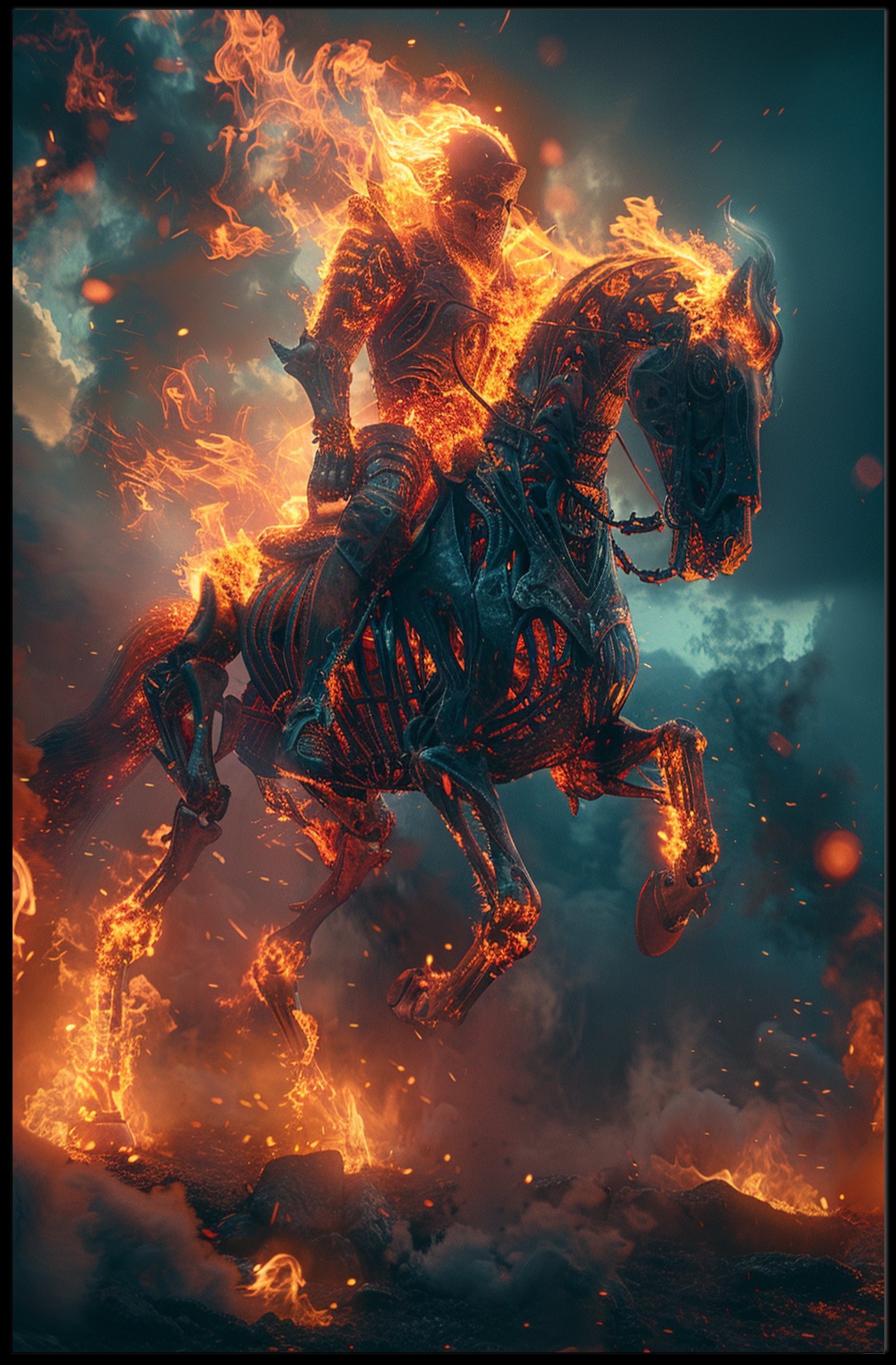 Fiery Skeletal Knight in Apocalyptic Fantasy or Mythology Poster PosterGoat