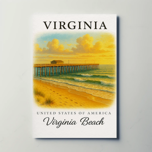 Virginia Beach Pier Ocean Sunset Classic Seaside Travel Poster