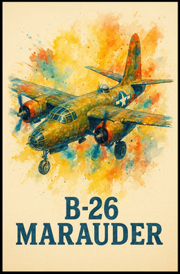 B-26 Marauder WWII Patriotic Watercolor Art Poster