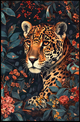 Majestic Jaguar Wall Art in Bloom Print