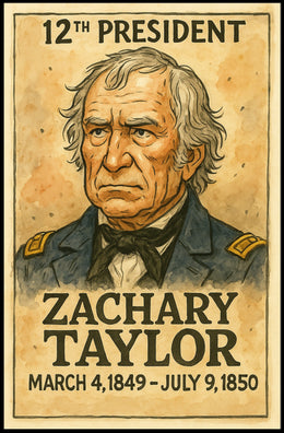 Zachary Taylor 12th President of the United States Exaggerated Cartoon Sketch Poster