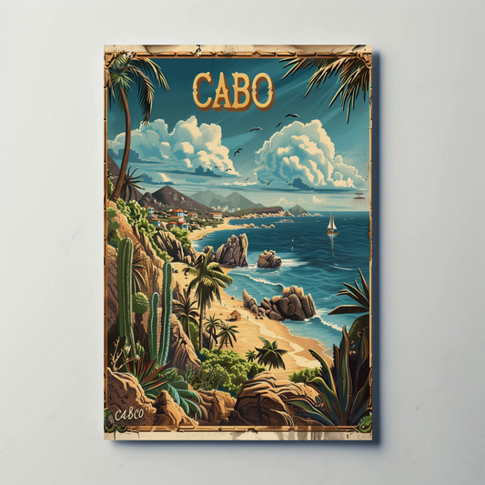 Cabo Vintage Coastal Mexico Travel Poster