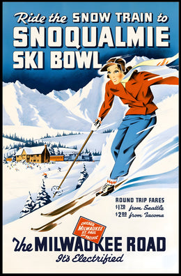 Vintage Snoqualmie Ski Bowl Adventure Travel Poster PosterGoat