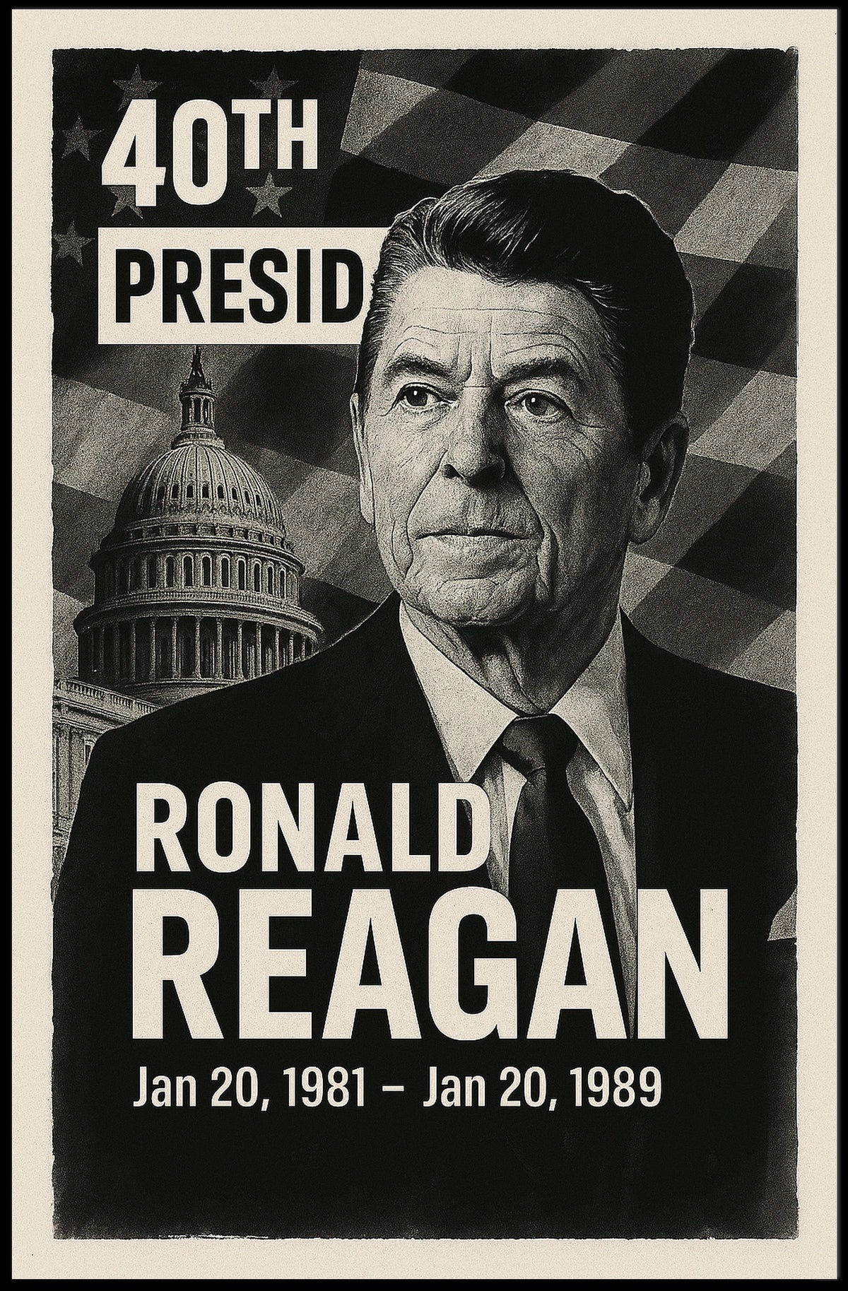 Ronald Reagan 40th President of the United States Digital Montaje Poster