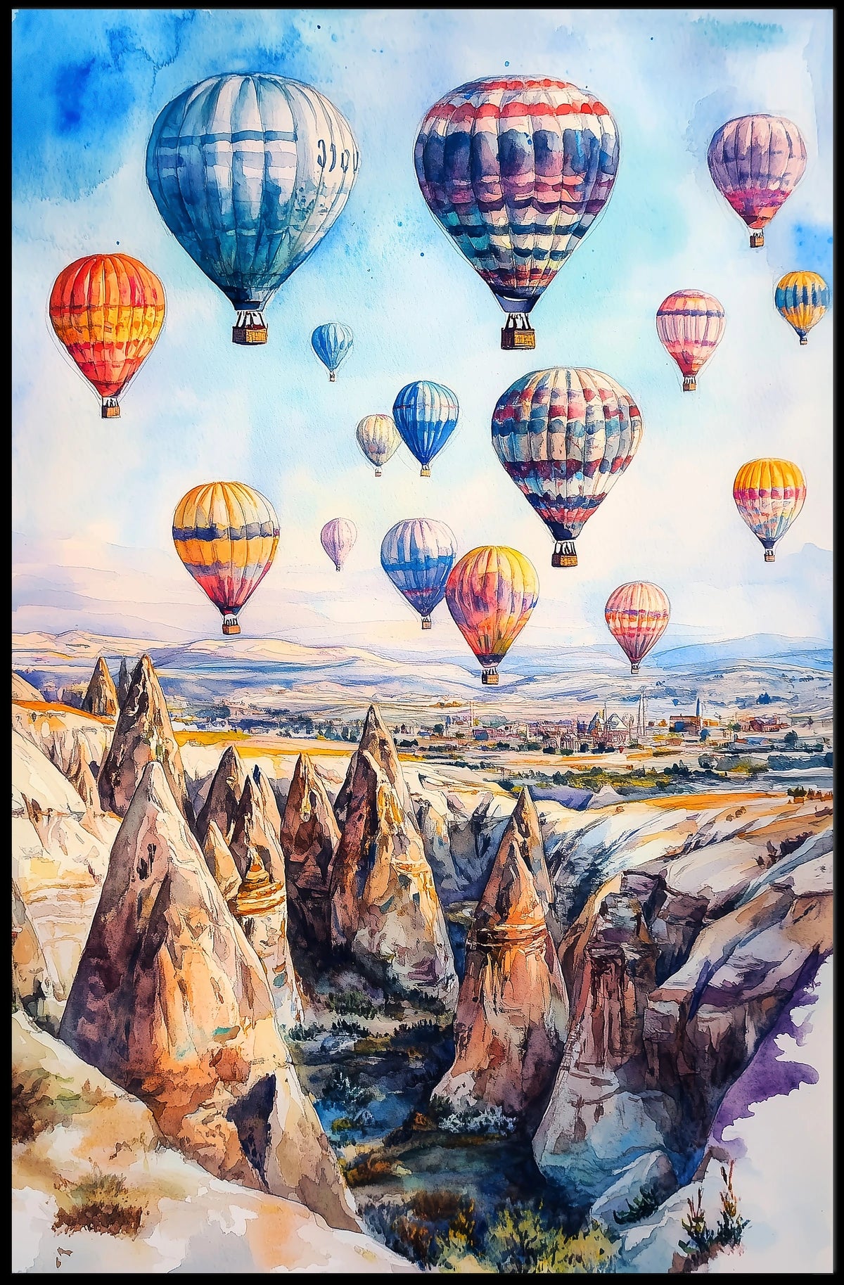 Turkey Cappadocia Hot Air Balloons Scenic Landscape Poster