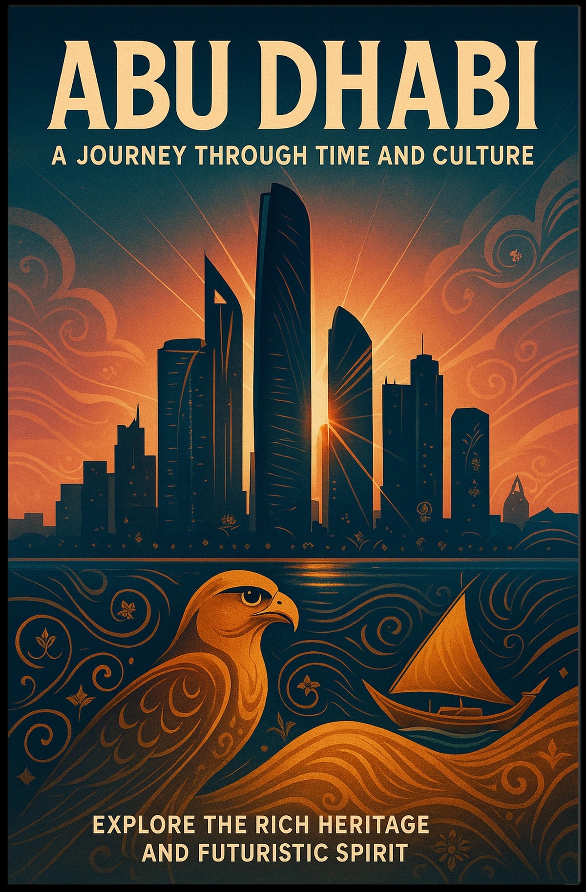 Abu Dhabi Skyline Art Futuristic Cityscape Travel Poster