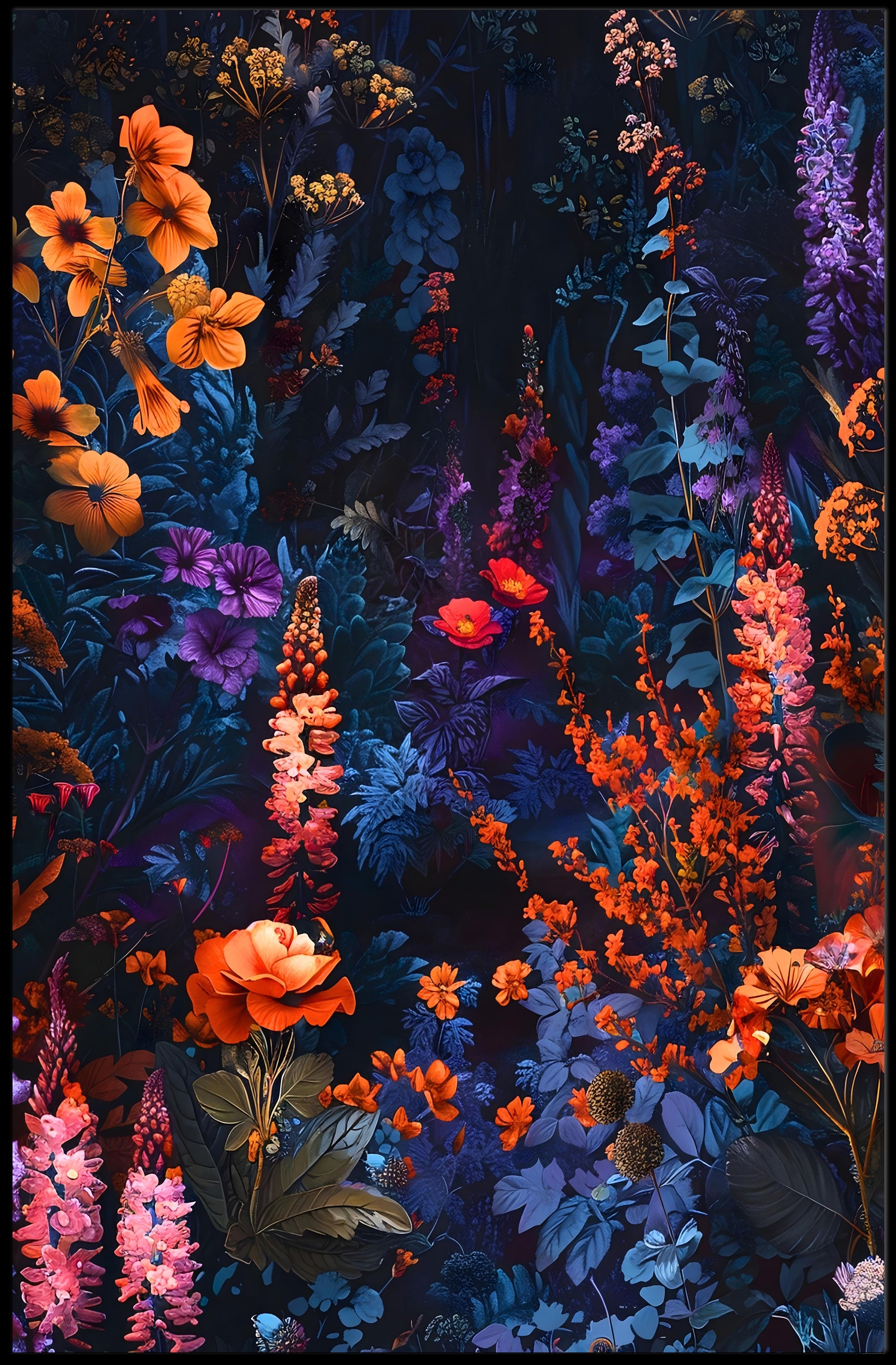 Vibrant Enchanted Floral Scene Artistic Poster