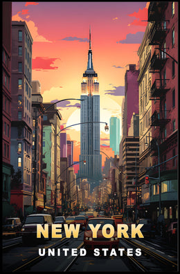 Empire State Building Sunset Poster Modern Wall Art