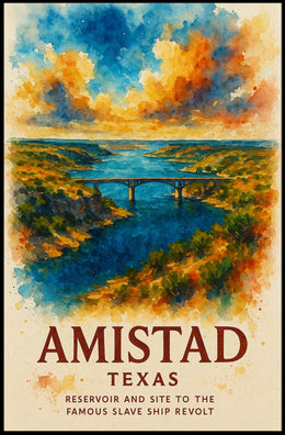 Amistad Reservoir Scenic Watercolor Art Poster
