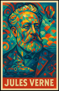 Jules Verne Mosaic Portrait Art Poster - Pop Culture Poster