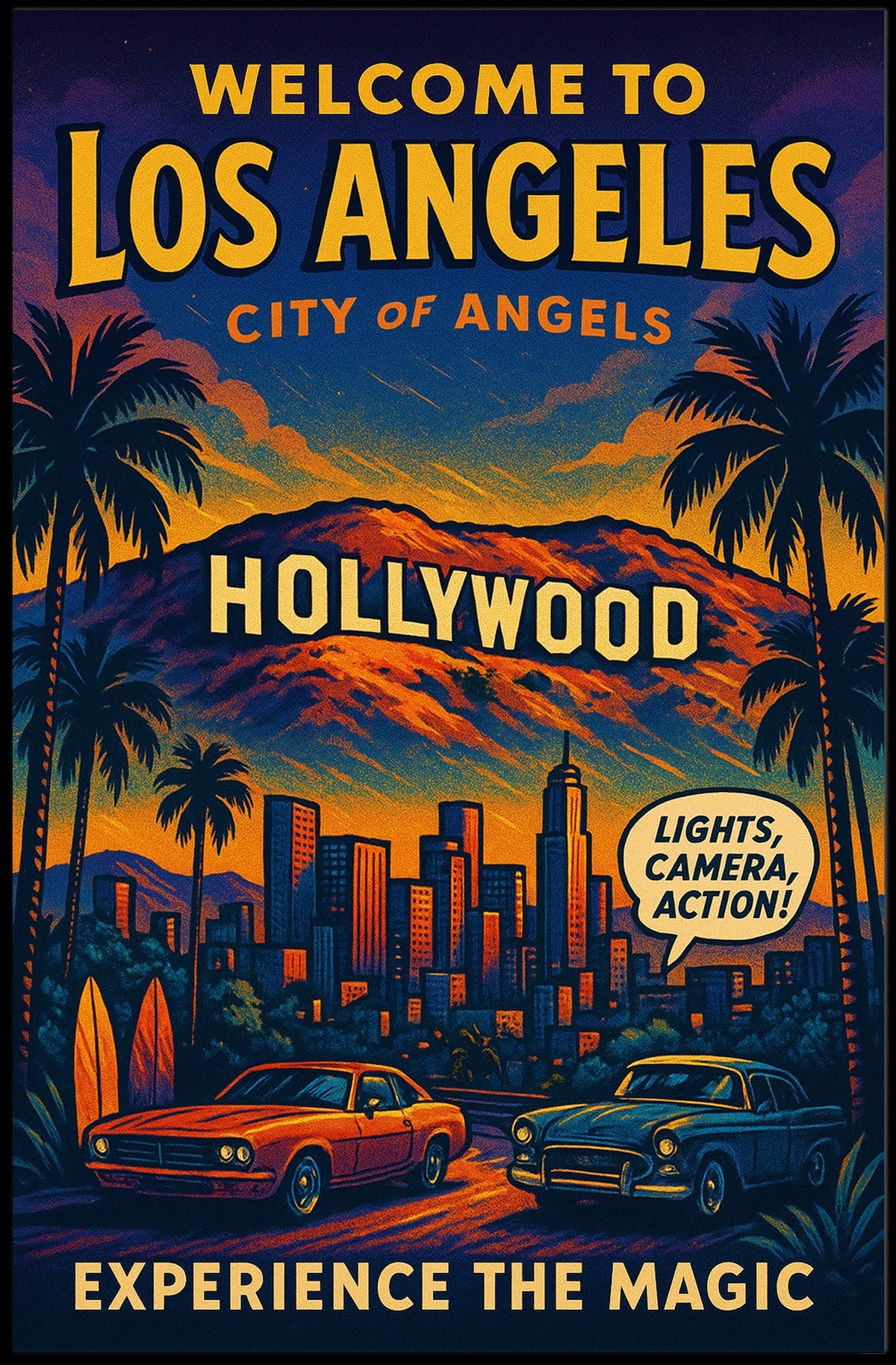 Vintage Los Angeles Poster: Hollywood Glamour & Classic Cars