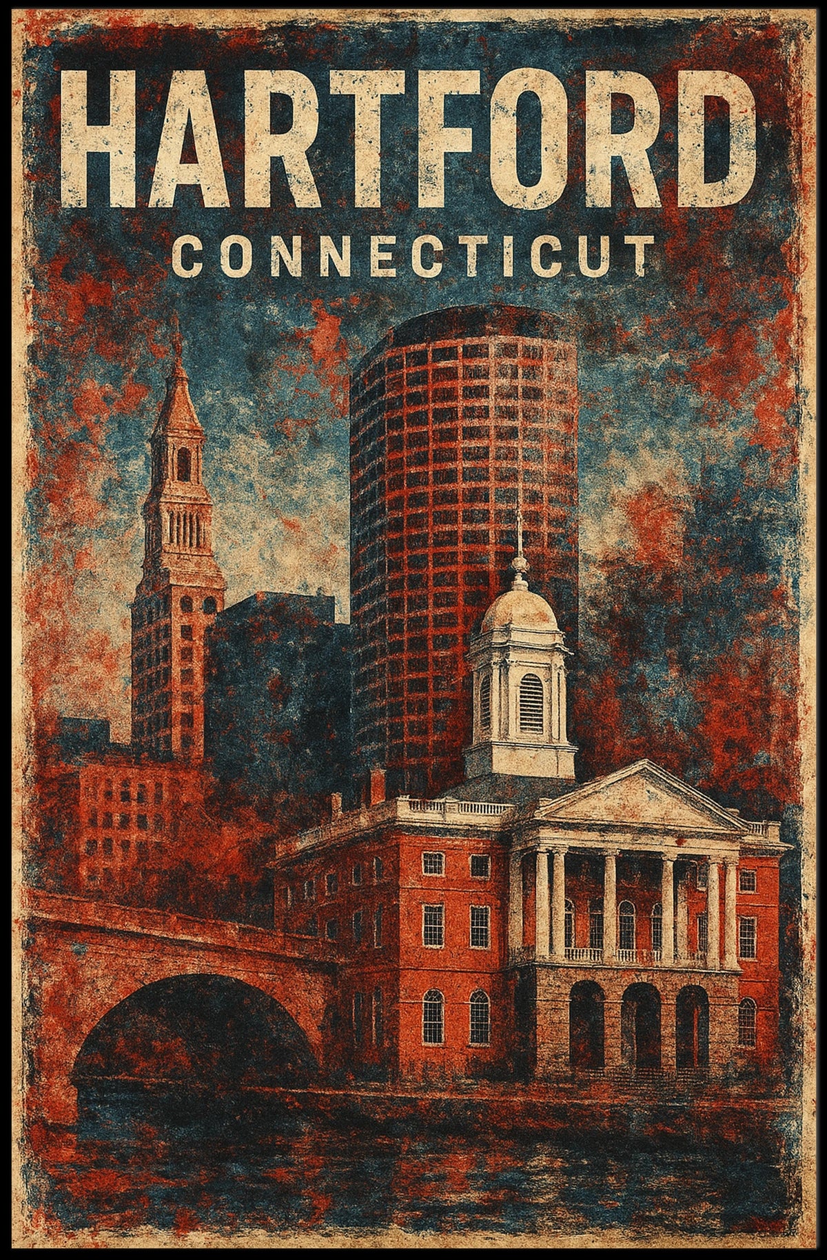 Hartford Cityscape Timeless Art Deco Poster