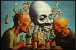 Eerie Scene with Skull and Bottles Abstract or Artistic Poster