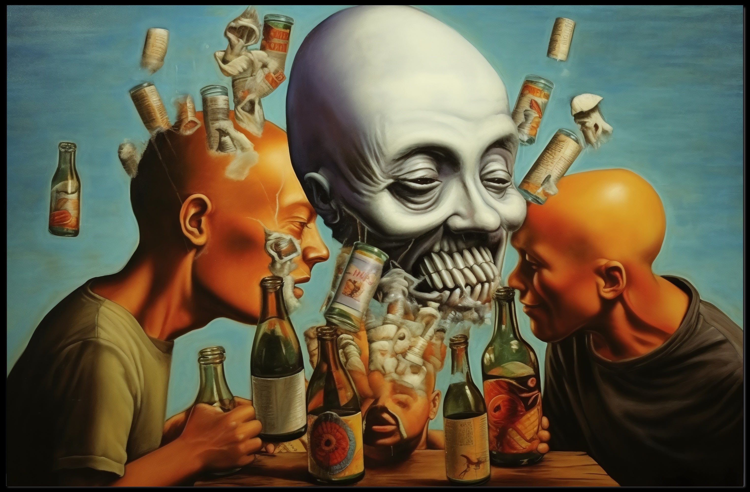 Eerie Scene with Skull and Bottles Abstract or Artistic Poster
