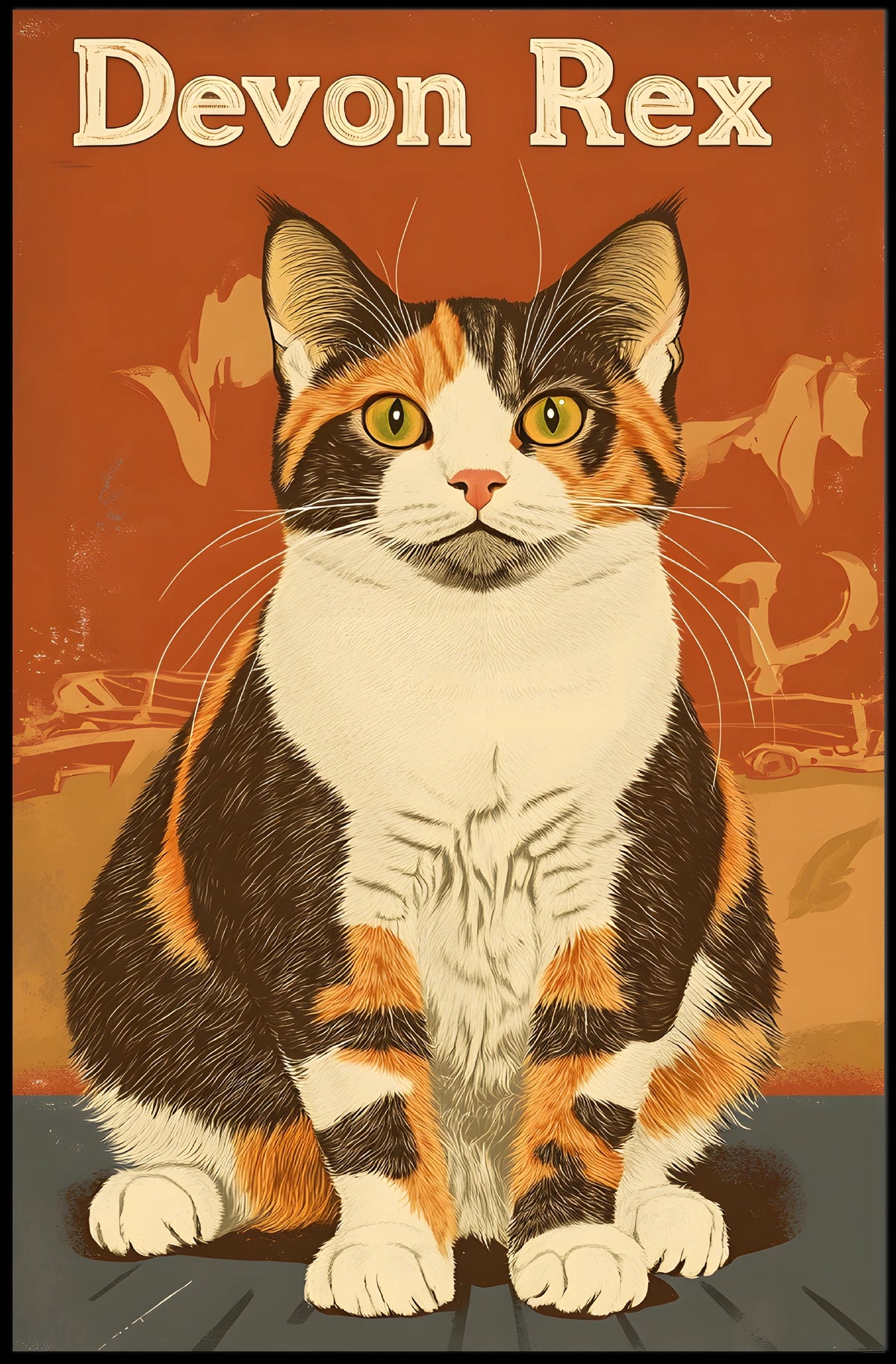 Devon Rex Cat Vintage Portrait Artwork Studio Quality Poster