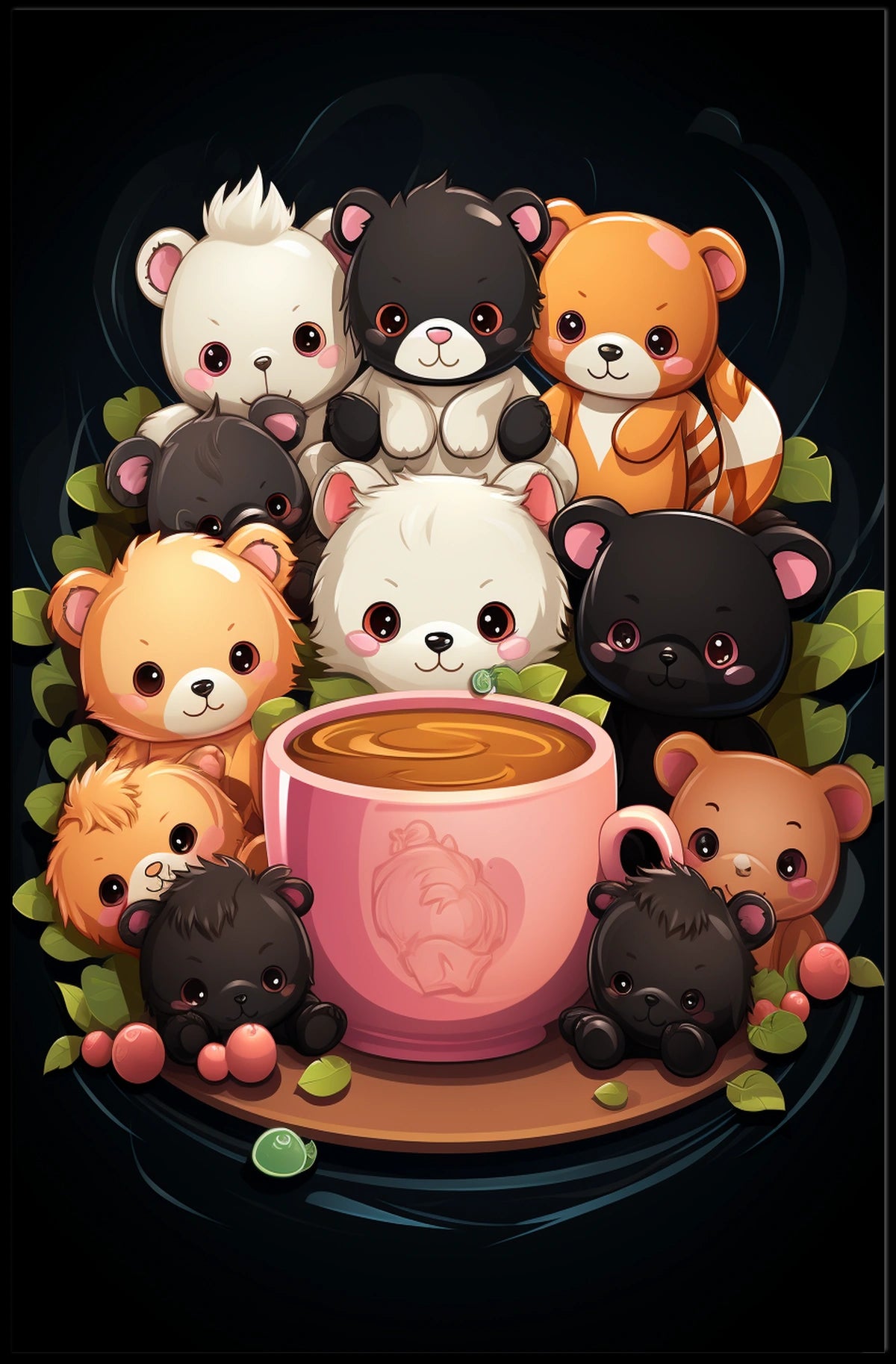Adorable Bears Cozy Mug Whimsical Poster Art