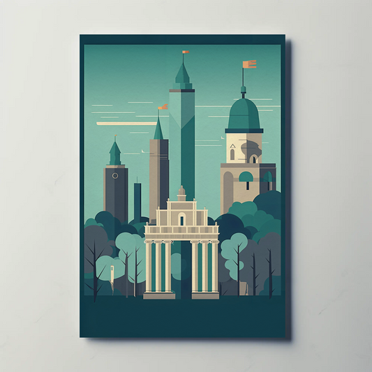 Modern Skyline With Classical Gate Travel Poster