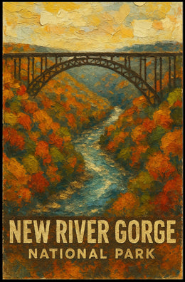New River Gorge National Park Scenic Nature Adventure Digital Painting Timeless Heritage Poster