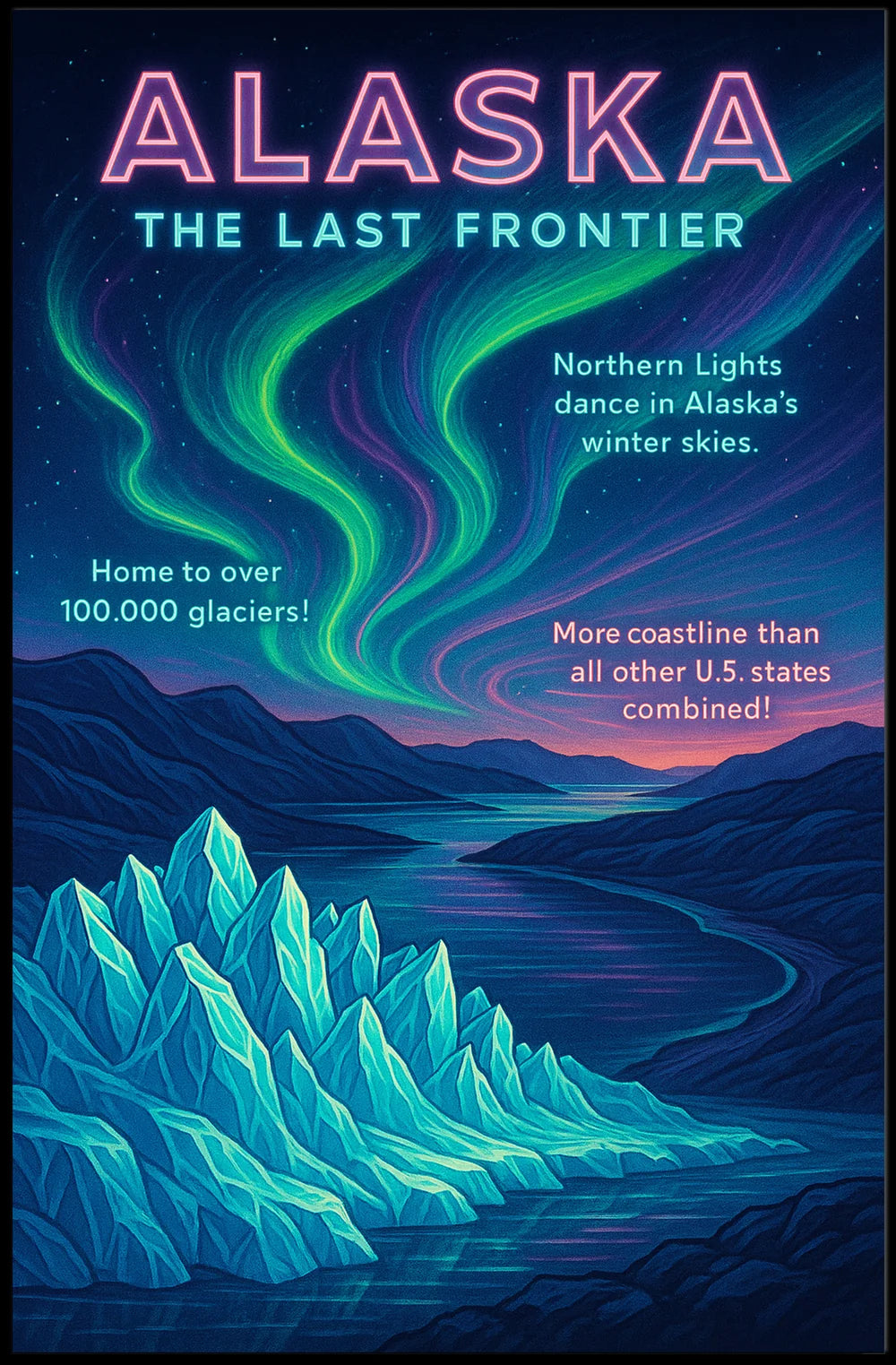 Alaskan Neon Wilderness Poster Museum Quality Wall Art