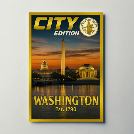 Washington D.C. Landmarks Nostalgic Travel Poster