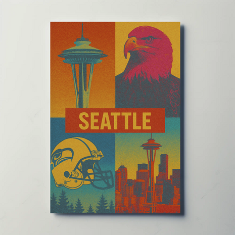 Seattle's Spirit: Iconic Landmarks in Pop Art Poster