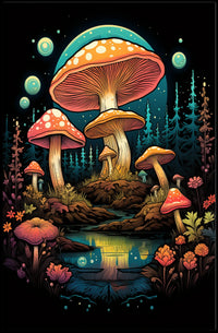Magical Forest Oversized Mushrooms Abstract, Artistic Poster