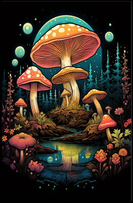 Magical Forest Oversized Mushrooms Abstract, Artistic Poster