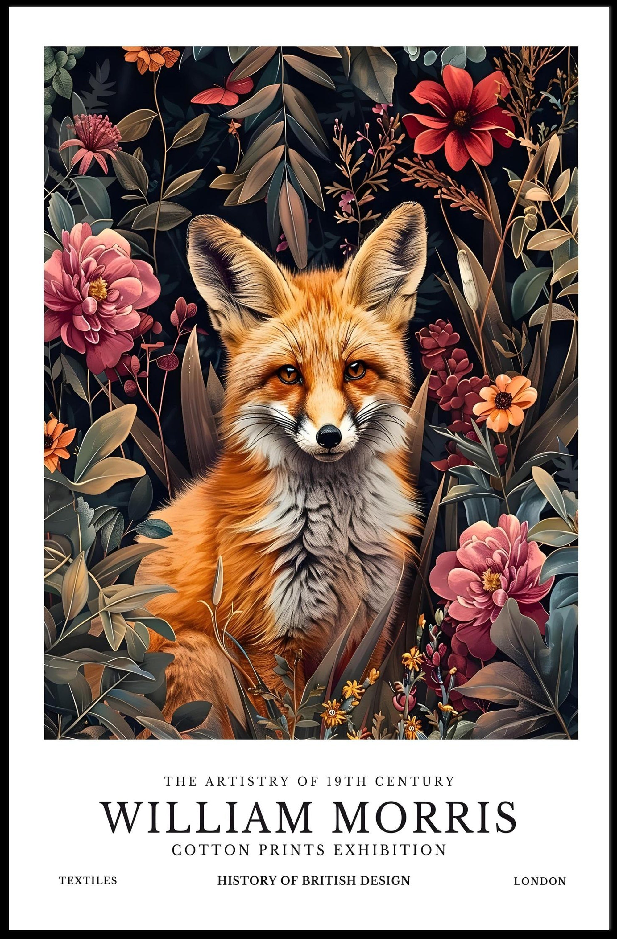 Fox in Floral Elegance: Cultural or Heritage Poster
