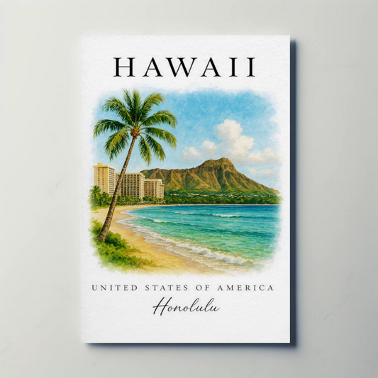 Honolulu Hawaii Diamond Head Beach Scene Poster