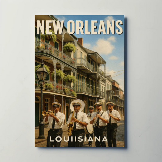 New Orleans Louisiana Jazz Band Balcony Buildings Travel Poster