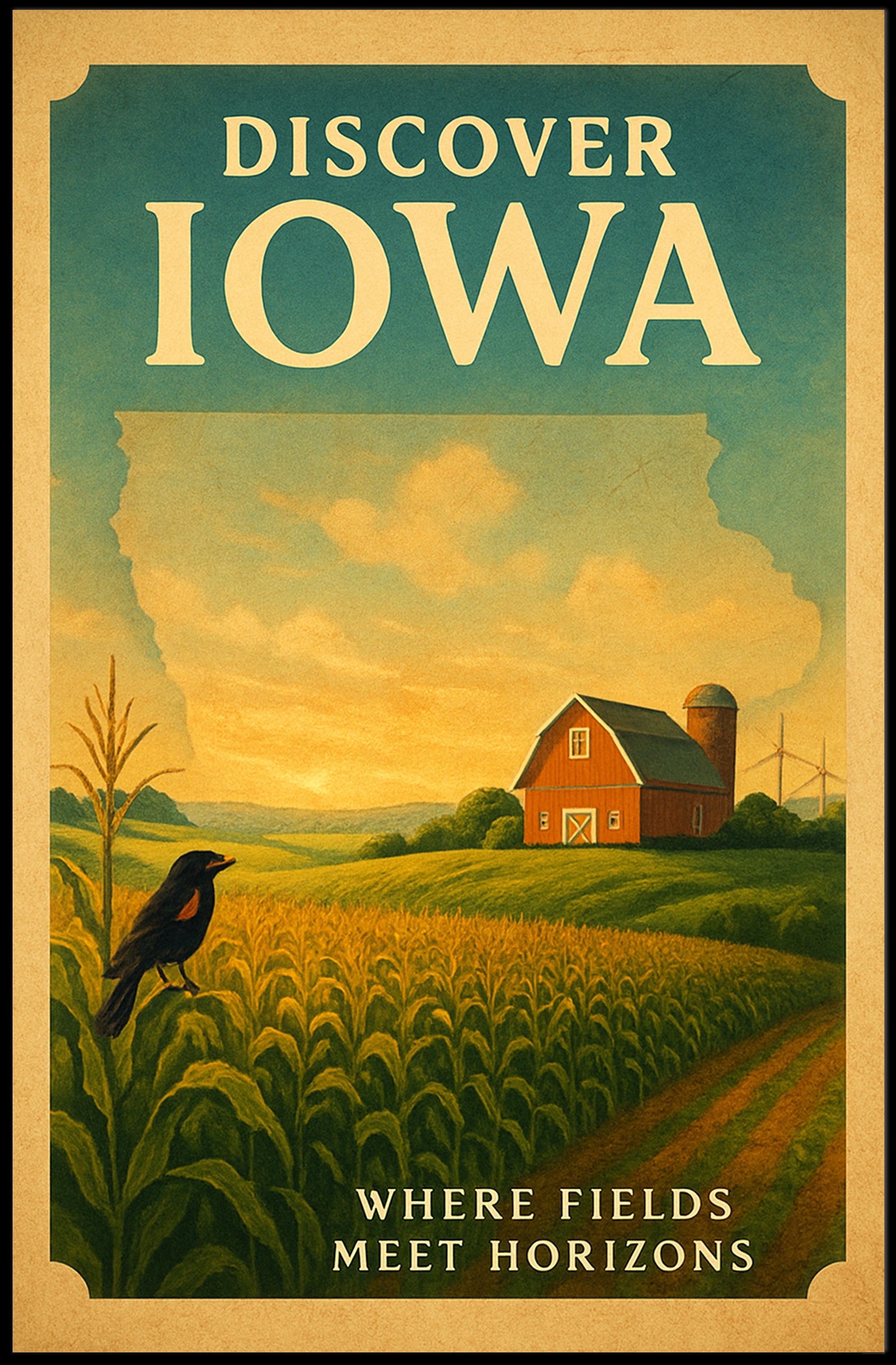 Iowa Countryside Vintage Travel Poster