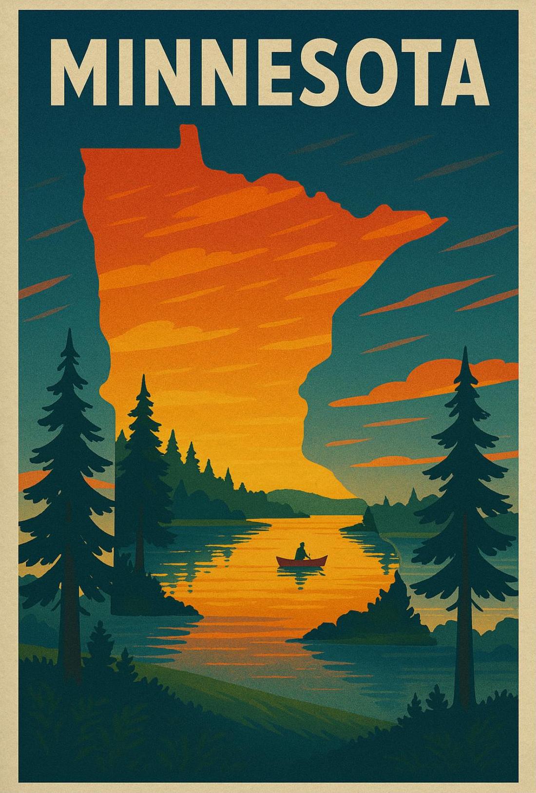 Vintage Minnesota Nature Adventure Travel Poster