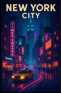 New York City Nightlife Neon Art Poster Abstract Wall Art