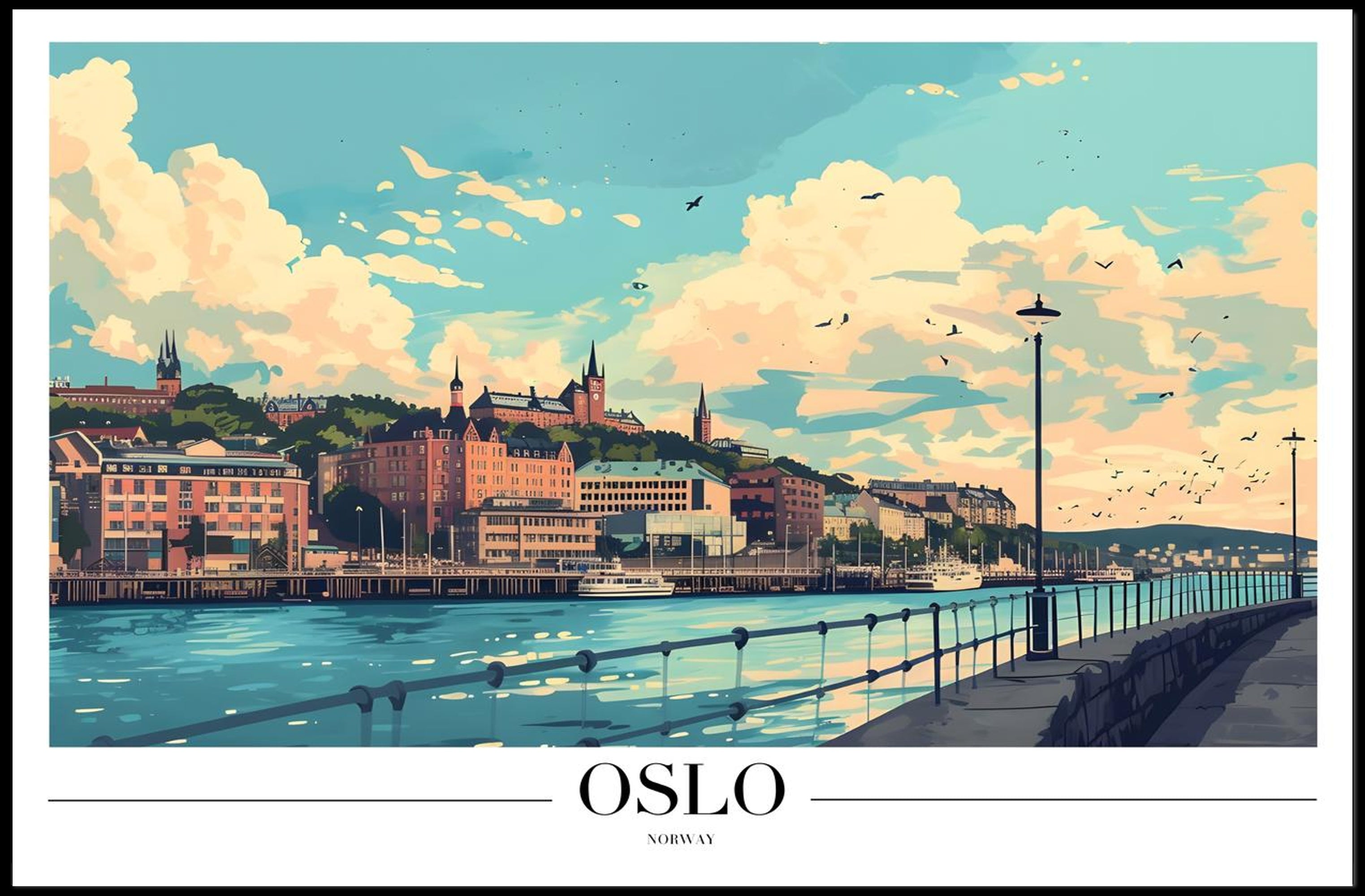 Oslo Waterfront Illustration Urban or Cityscape Poster