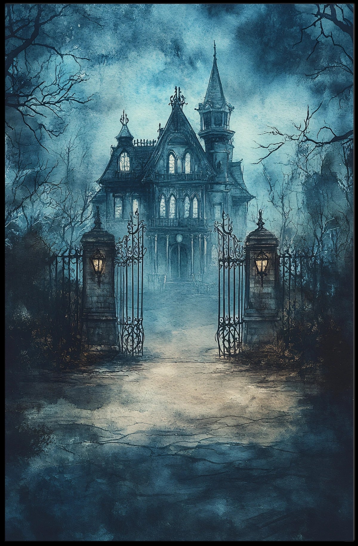 Victorian Haunting Mansion Artistic Poster